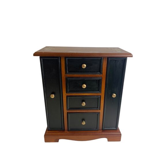 Tabletop Jewelry Armoire Brown Black Refinished 11"h x 9.5"l - Picture 3 of 8